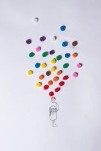 silver red blue and yellow heart pendant necklace